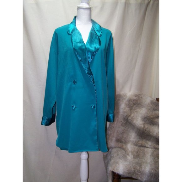 Victoria's Secret Other - Vintage Victoria's Secret Teal M Double Breasted Sleep Shirt Satin Feel